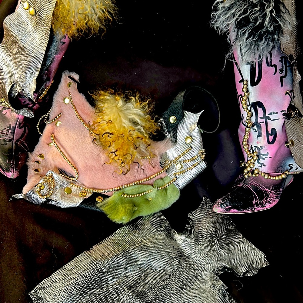 Leather fur clutch..